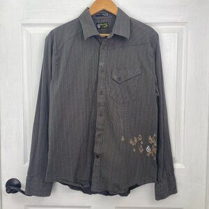 Volcom Men Long Sleeve Tailored Shirt Button Up Graphic Striped Brown Blue Large